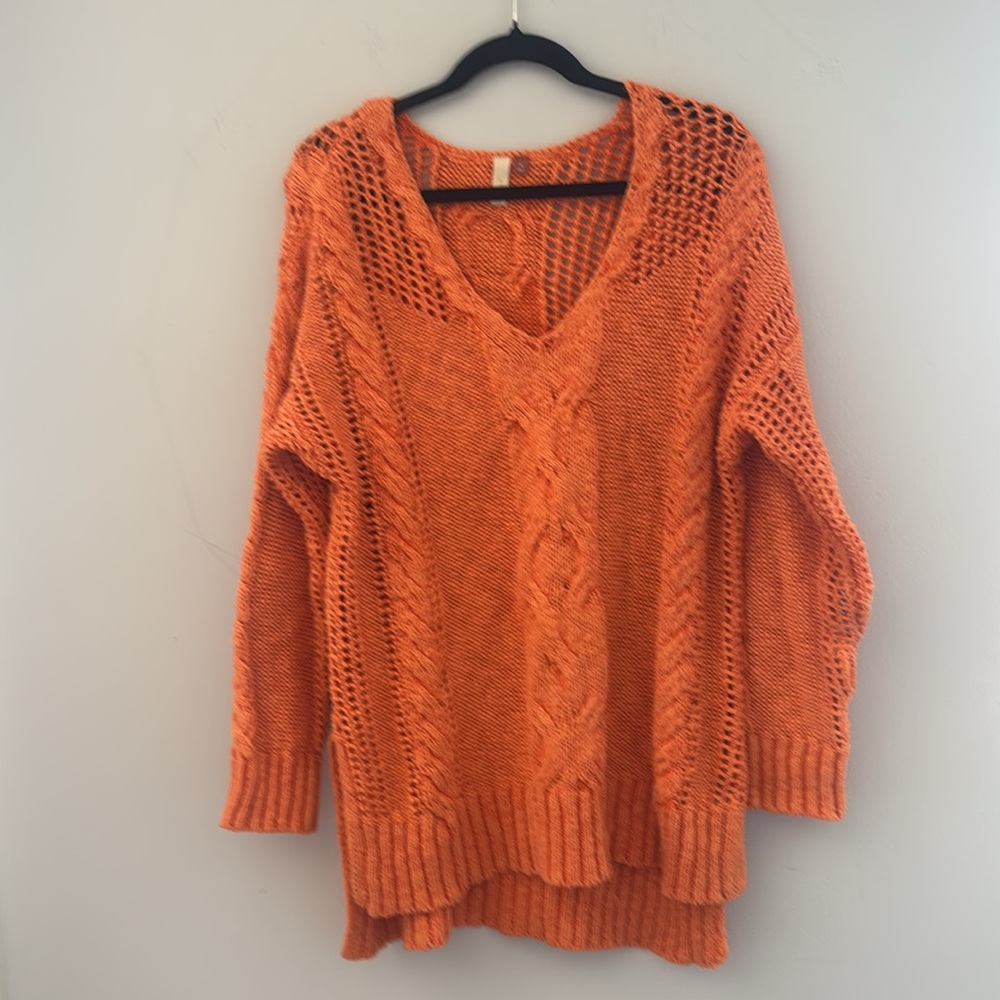 Anthropologie Pilcro Cable Knit Oversized Orange Sweater Size Medium 100% Cotton - Picture 3 of 7